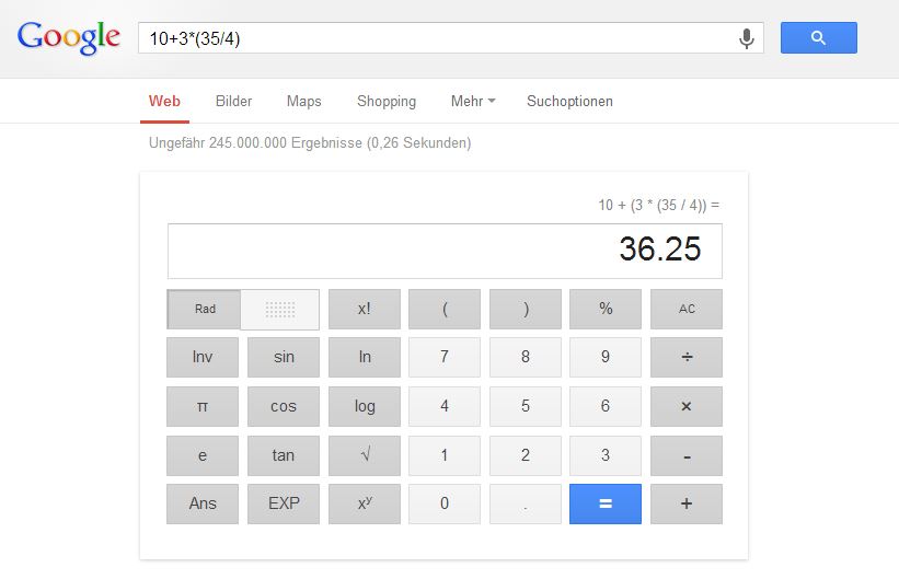 Google - Taschenrechner